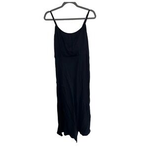 Tracy Reese Black Satiny Goth Midi Dress Adjustable Straps Size M